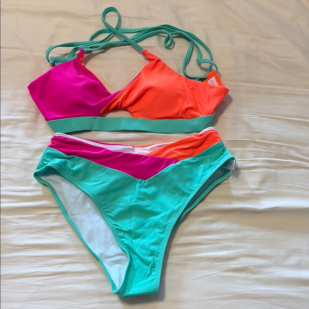 Vibrant Pink and Orange Bikini Swim Set NWT